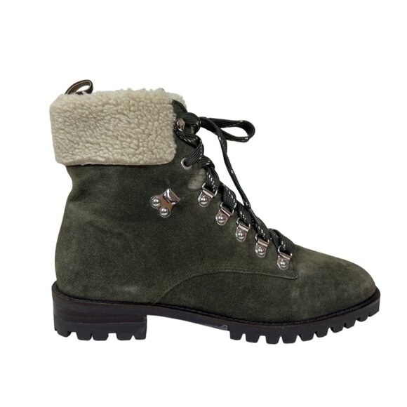 Rebecca Minkoff Women's Suede Faux Shearling Lined Hiking Boots Olive Green 9M - Picture 1 of 8